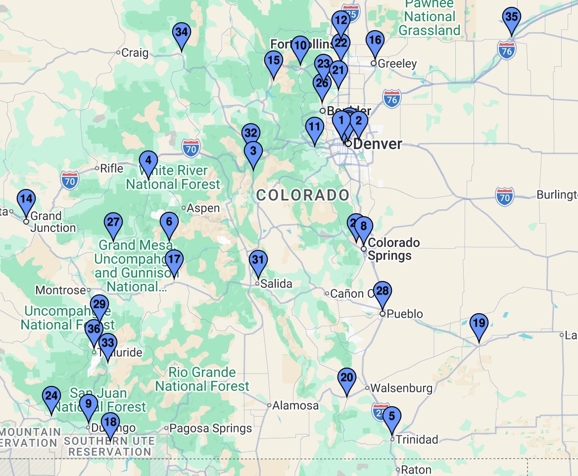 Map of Colorado's 37 certified Creative Districts